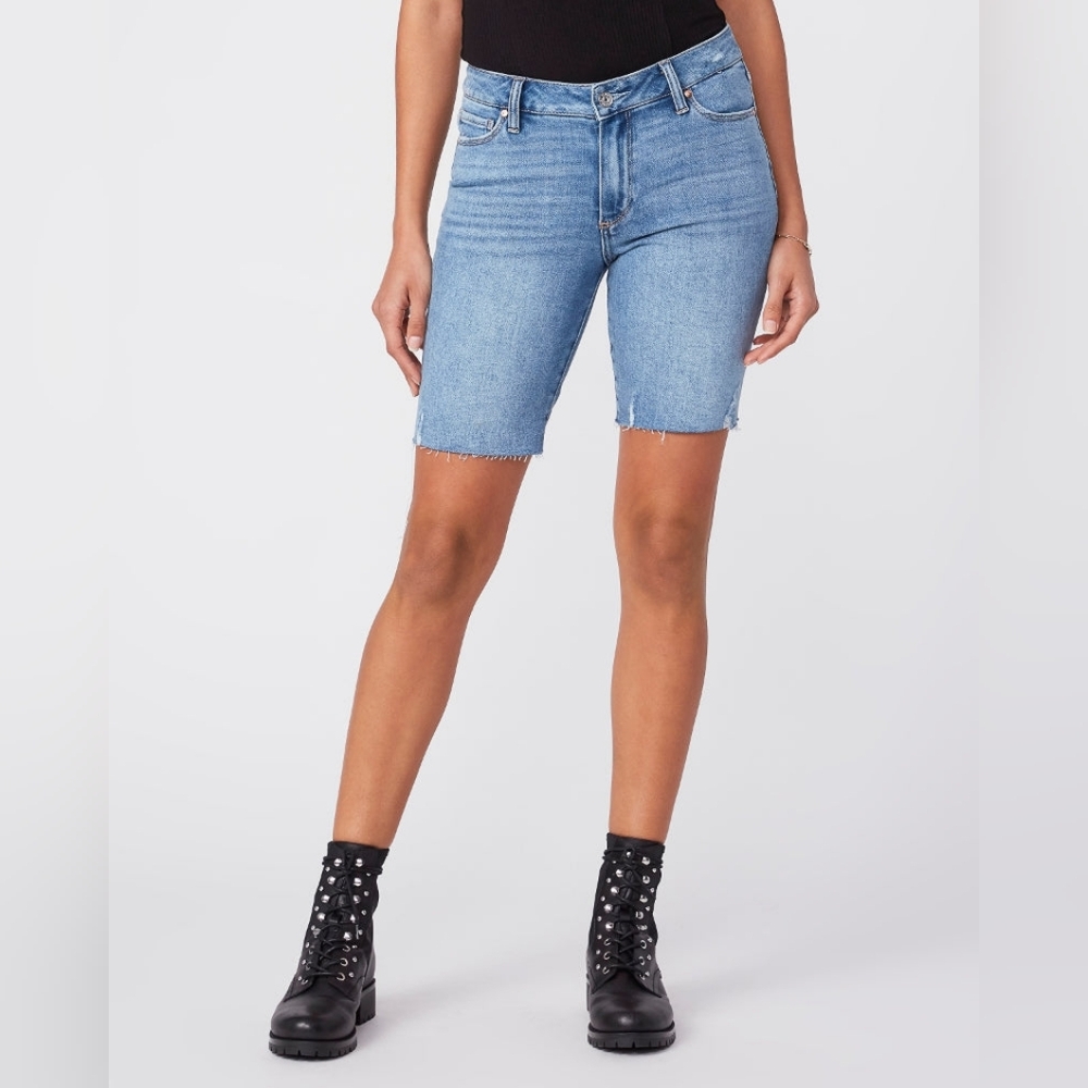 Paige Jax Cut Off Knee Short in Martina Distressed Denim Bermuda Jean 8"
